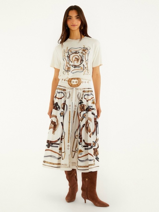 FARM Rio Dresses & Skirts - FARM Rio Equestrian Scarf Belted Midi Skirt in Winter White Size Medium NWT